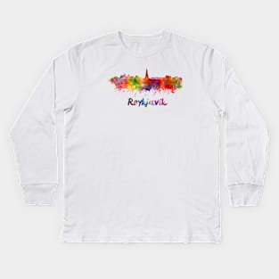 Reykjavik skyline in watercolor Kids Long Sleeve T-Shirt